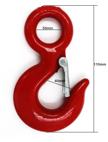 1.0t Steel Eye Hook with Safety Catch - Red Painted Finish