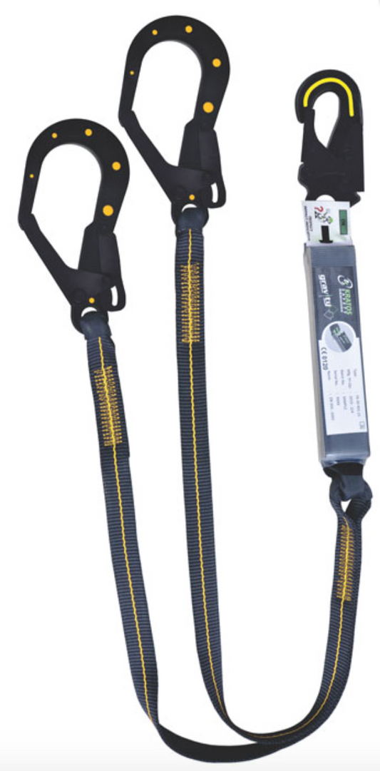 1.5m Dielectric Forked Shock Absorbing Webbing Lanyard with Twin Scaff Hooks 1.5m