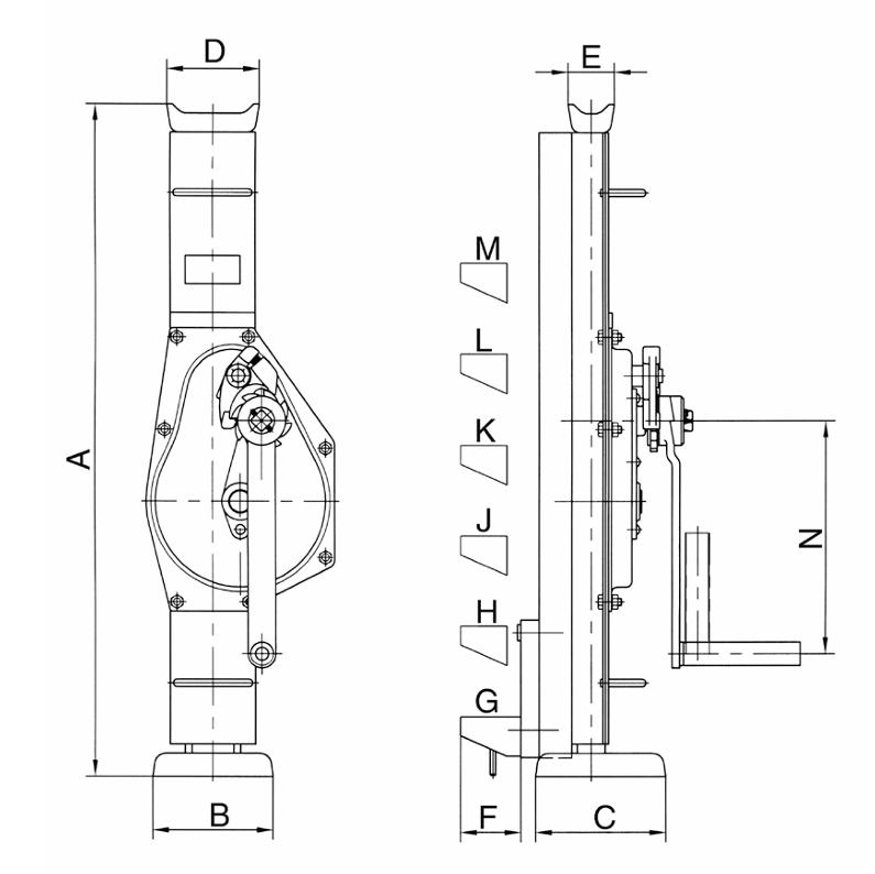 Technical Drawing with Dimensions Labelled of Pfaff STW-V Raku Steel Jack