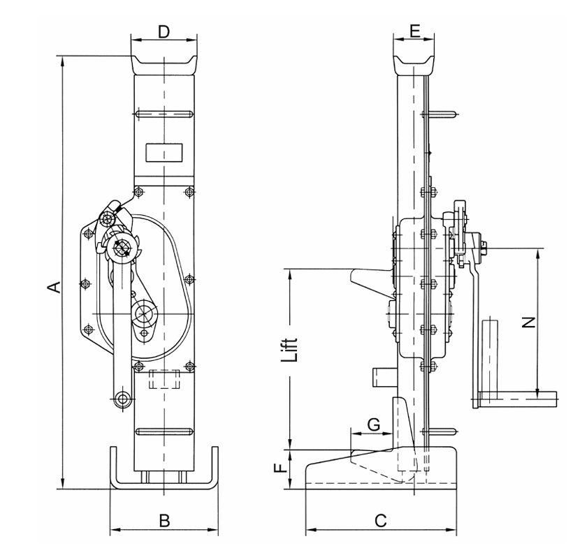 Technical Drawing of Pfaff RSJ Raku Rail Jack