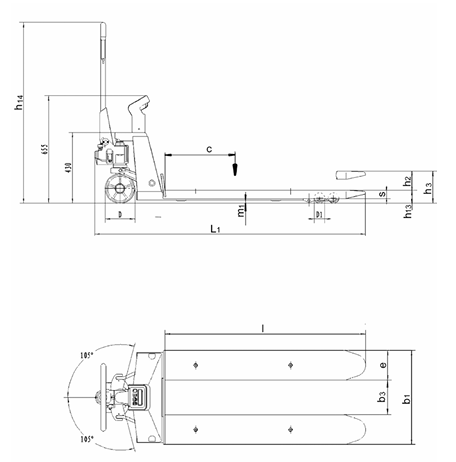 Technical Drawing of Pfaff HU W-20 G Greenline Pallet Truck