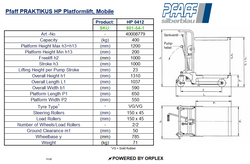Pfaff PRAKTIKUS HP Mobile Platform Lift – 400kg Capacity, 1200mm Lift