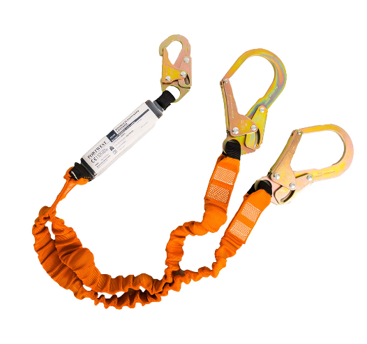 Double 140kg Lanyard with Shock Absorber Black/Orange from RiggingUK