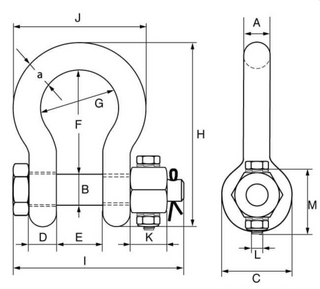 Green Pin Grade 6 Bow Shackle with Fixed Nut Safety Pin