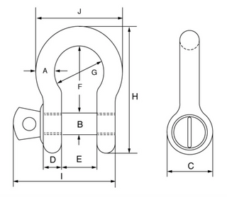 Green Pin Grade 6 Theatre Bow Shackle with Screw Collar Pin - with Matt Black Finish