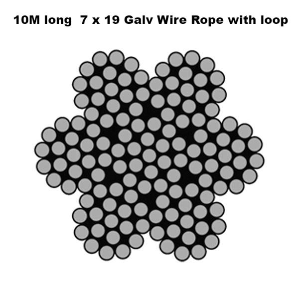 10 M long 7 x 19 Galvanised Wire Rope with loop