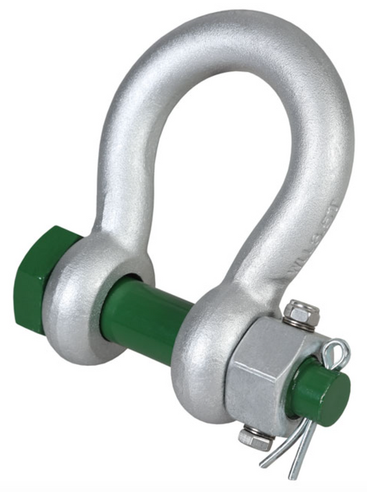 Green Pin Grade 6 Standard Bow Shackle with Fixed Nut Safety Pin 35t