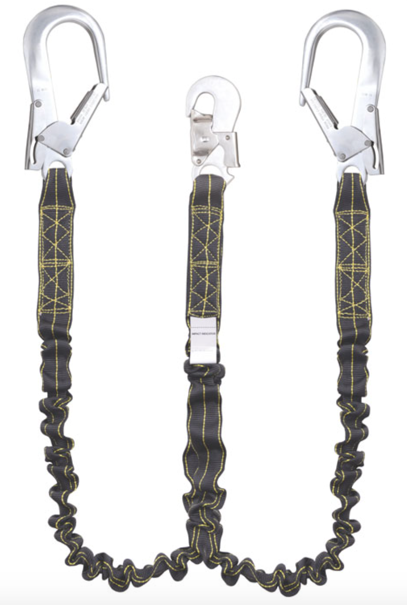 Kratos - 2m Revolta Forked Shock Absorbing Lanyard with Twin Scaff Hooks 1.5-2m