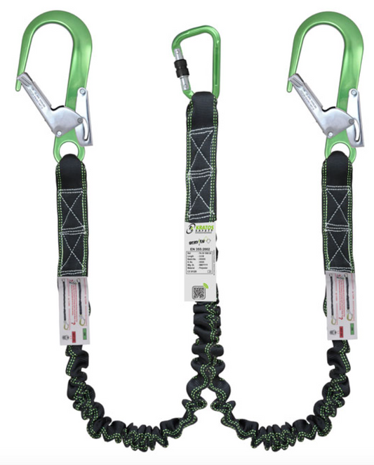 2m Gravity Y Forked Shock Absorbing Expandable Webbing Lanyard with Twin Scaff Hooks 2m