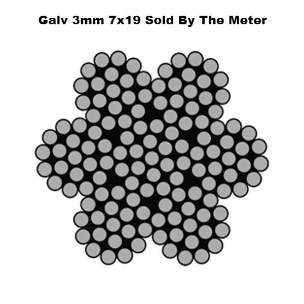 3mm By the Meter 7 x 19 Galvanised Wire Rope