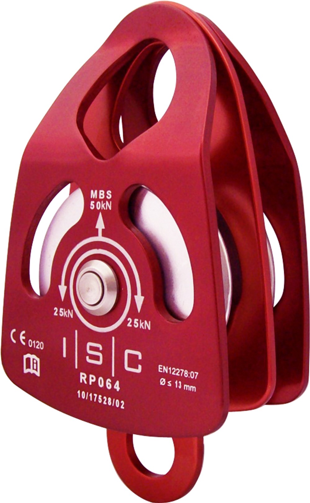 ISC Medium Double Prussik Pulley - Aluminium - MBS 50kN - Max Rope Dia 13mm Bushing