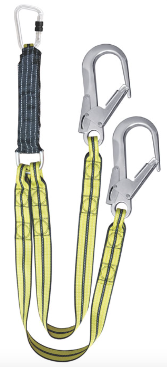 1.5m ATEX Shock Absorbing Twin Webbing Lanyard with Scaff Hooks 1.5m