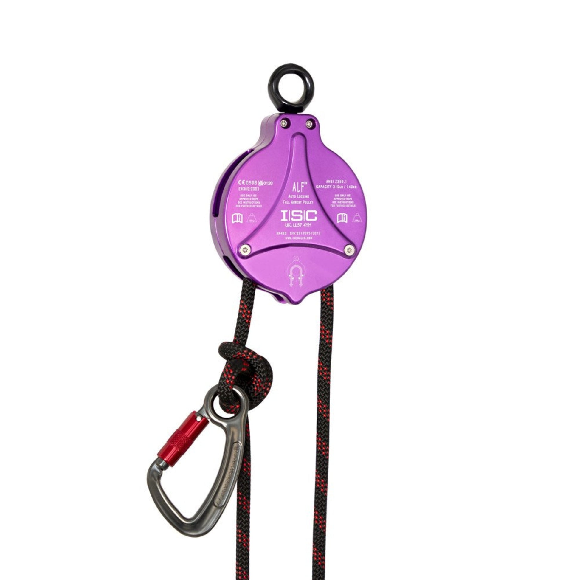 ALF Purple Climb Assist Pulley- 2 Way Auto Locking with ISC workLINE 11mm Low Stretch Kernmantle rope