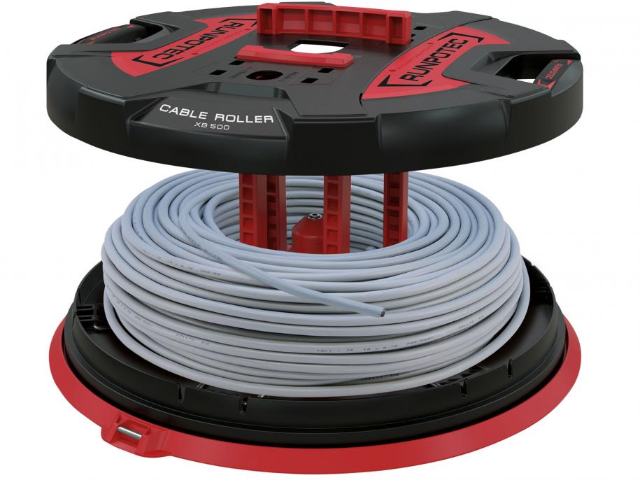 White cable on a Red and Black Runpotec XB500T Cable Roller