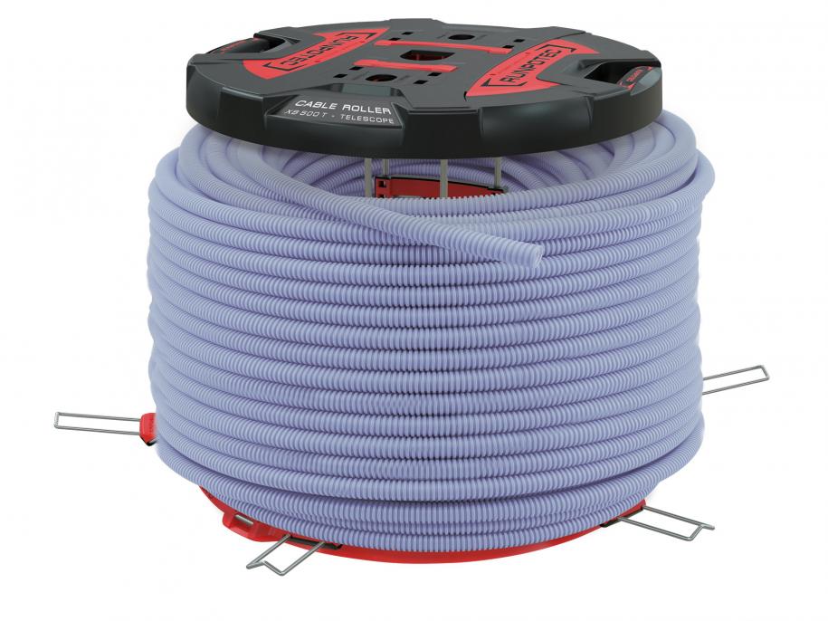 white pipe on a Red and Black Runpotec XB500T Cable Roller