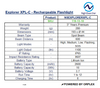 Product specifications table for NightSearcher Explorer XPL-C rechargeable flashlight.