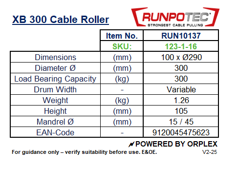 Technical Specifications for RUNPOTEC XB300 Cable Roller