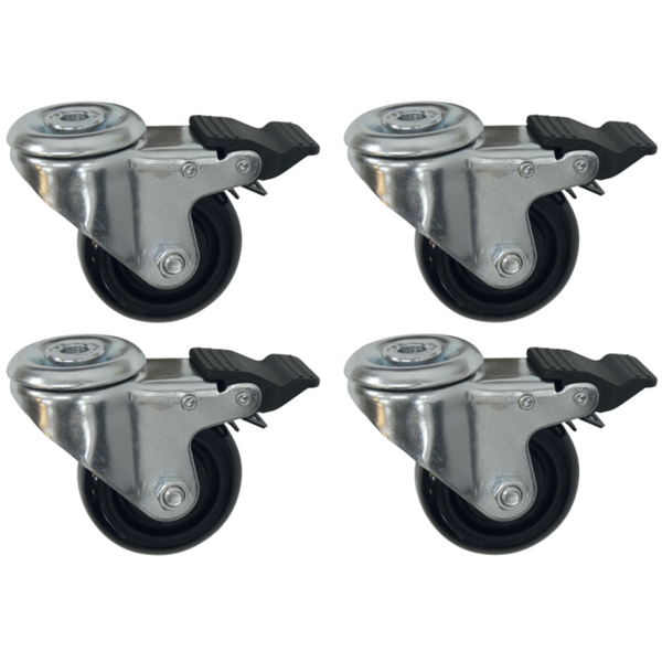 RUNPOTEC Set of 4 Silver and Black Castors with Parking Brake for PRO 530/670 Cable Drum Rollers