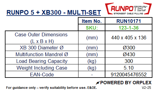 Technical specifications table for Runpotec RUNPO 5 + XB300 product