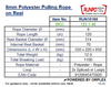 Technical specifications Table for RUNPOTEC 8mm polyester pulling rope on reel.