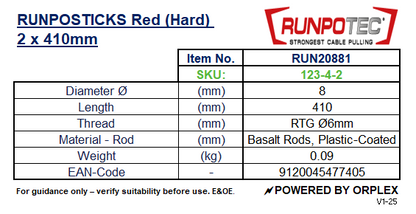 Table of Specifications for RUNPOTEC Red Runposticks Cable Laying Tools