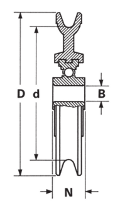 Technical Drawing of WEBI Polyamide Pulley with ball bearings 104P