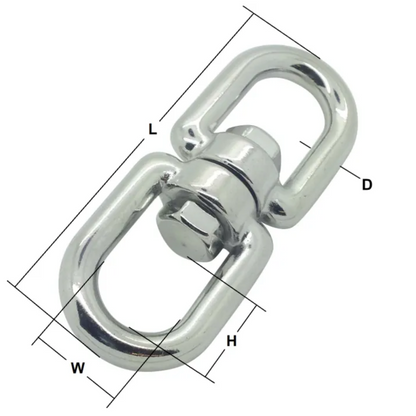 RiggFix stainless steel swivel eye and eye with dimensions labelled