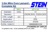 Stein 3.0m Wire Core Lanyard Complete Kit specifications table with product details.