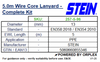 Stein 5.0m Wire Core Lanyard Complete Kit specifications table with product details.