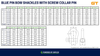 A technical specification and dimension chart for GT Blue Pin Bow Shackles with Screw Collar Pin