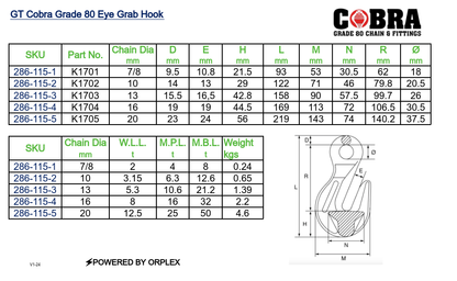 GT Cobra Grade 80 Eye Grab Hook