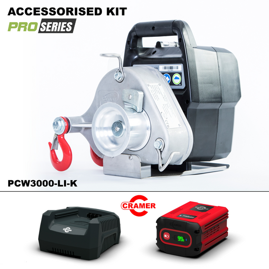 PCW3000-LI-KR Battery | 1000kg Capstan Winch Kit - Inc Battery & Charger & 100m Rope