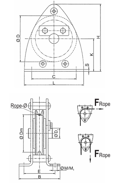 Technical Drawing of Pfaff DSRB S Sheave Block for Rope Guidance