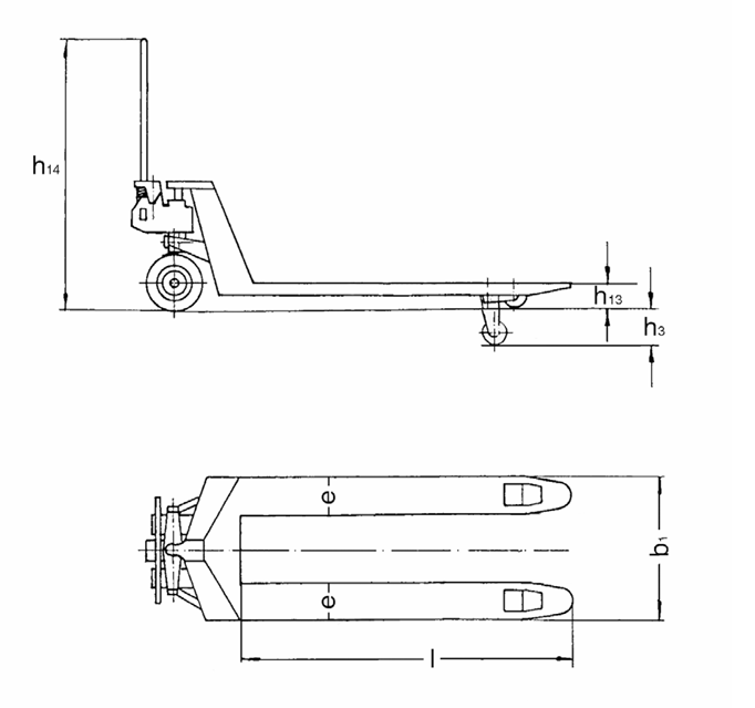 Pfaff HU 25-115 Silverline Pallet Truck with a Wider Loading Width Diagram of Dimensions
