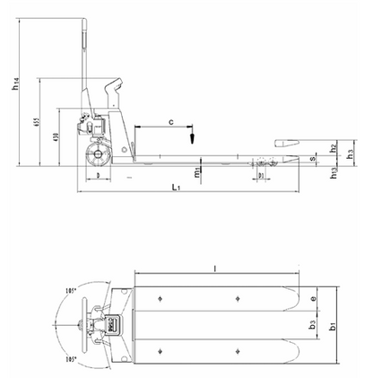 Technical Drawing of Pfaff HU W-20 G Greenline Pallet Truck