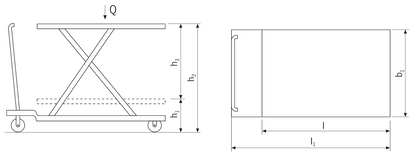 Technical Drawing of Pfaff HF Mobile Single Scissor Lift Table