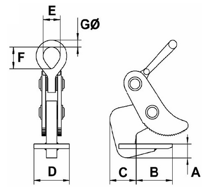 Technical drawing of Camlok CH Horizontal Plate Clamp