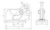 Technical drawing of Camlok THK Horizontal Plate Clamp with dimensions labelled