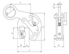 Technical drawing of Camlok TTR Vertical Girder Grab with dimensions labelled