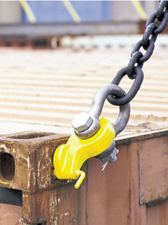 Yellow Camlok CLB Horizontal Container Lifting Lug in use