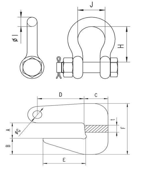 Technical drawing of Camlok PH Pipe Hooks