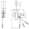 Technical drawing of Camlok TPZ Board Clamp with labelled dimensions