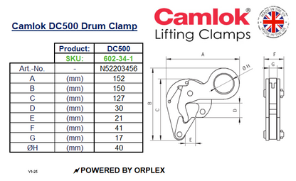Camlok DC 500kg Drum Clamp