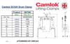 Camlok DBT300 Drum Grab Dimensions Table with Diagram