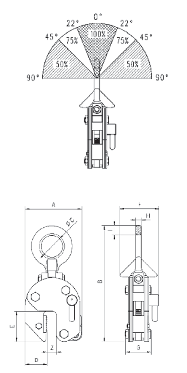 Technical Drawing of Camlok CY Vertical Plate Clamp