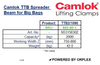Camlok TTB Spreader Beam for Big Bags Specification Table