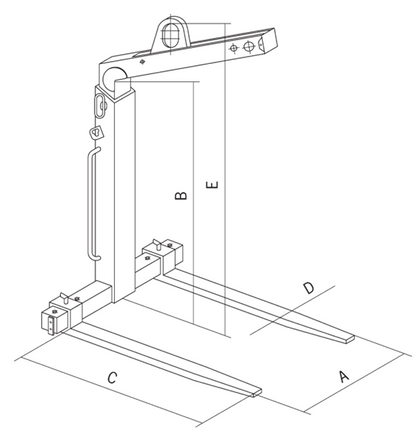 Technical Drawing of TKG-VHS Self-Balancing Crane Forks
