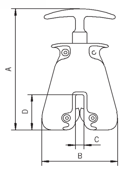 Technical drawing of Camlok HGC Hand Grip Clamp 