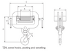 Technical drawing of Camlok TZH adjustable single tine hooks with dimensions labelled