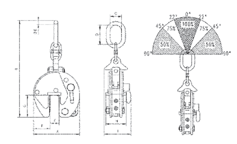 Technical Drawing of the Camlok CX Hinged Vertical Plate Clamp